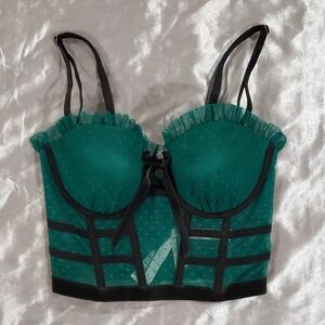 Elegant Teal Bustier with Black Accents